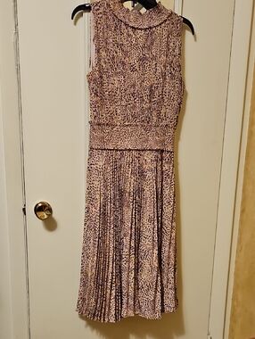 Nanette Lepore Pink and Black Animal-Print Pleated Midi Dress, Size 10